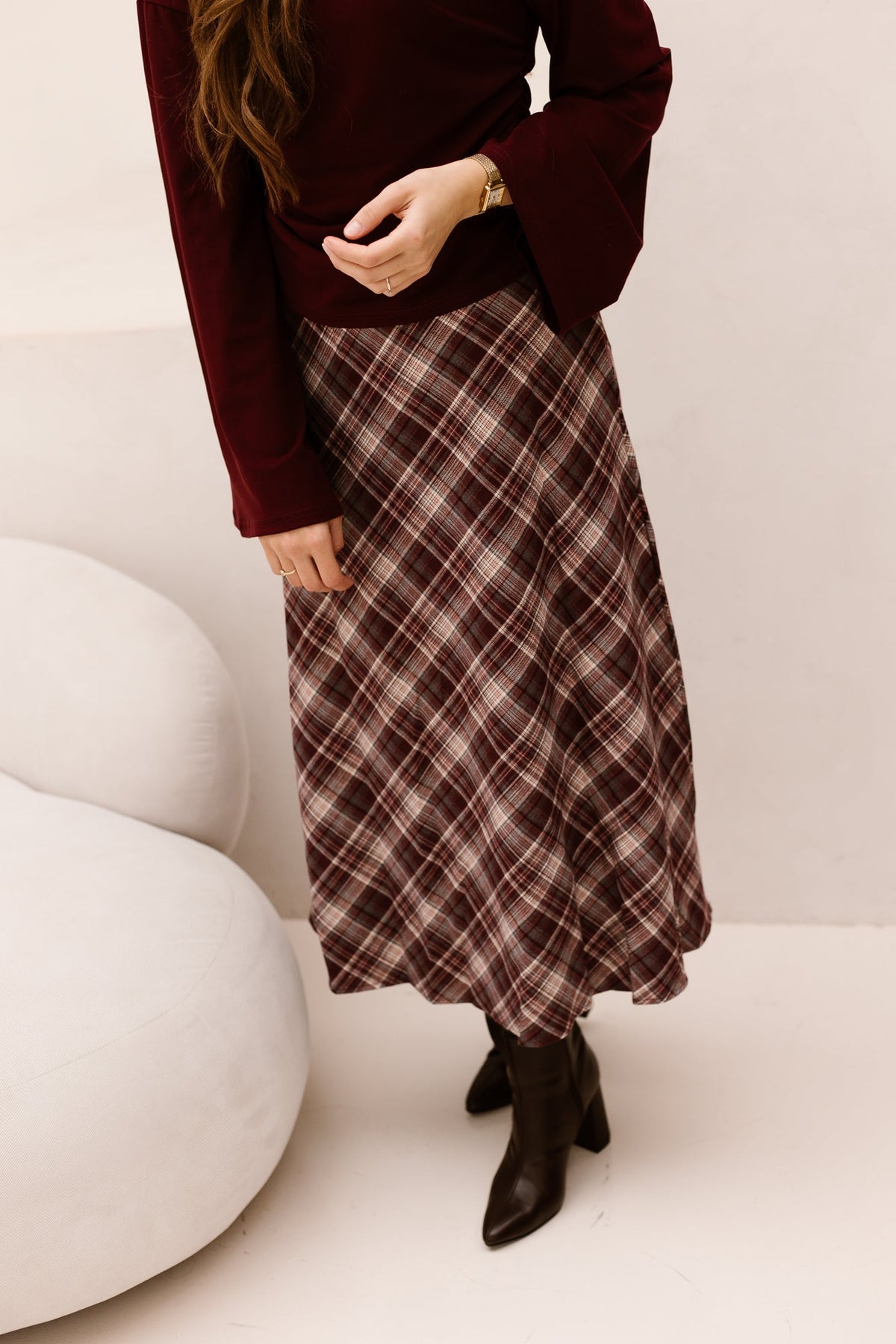 Ruit rok bordeaux - Bij Keesje - Bij Keesje - Rok