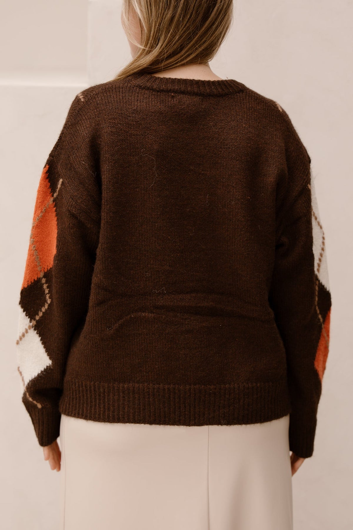 Ruit sweater bruin/roze - Bij Keesje - Bij Keesje