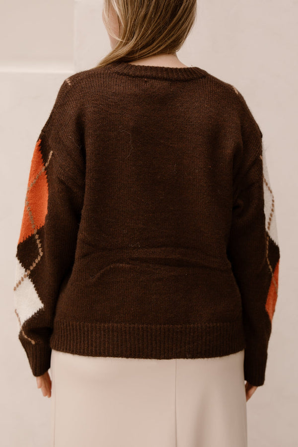 Ruit sweater bruin/roze - Bij Keesje - Bij Keesje