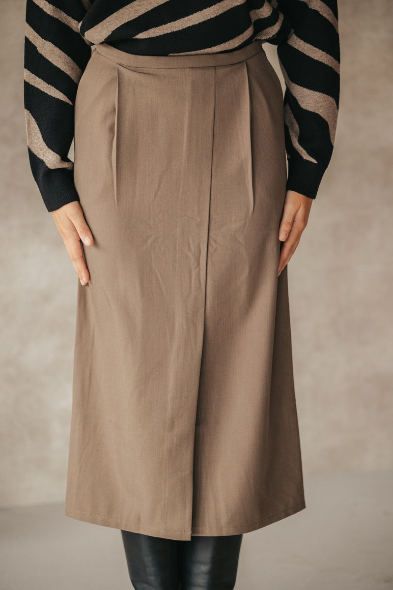 Sabine midi rok taupe - Bij Keesje