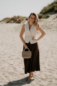 Safinan linen contrast dress dark brown - Bij Keesje - Neo Noir - Jurk
