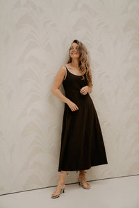 Safinan linen contrast dress dark brown - Bij Keesje - Neo Noir - Jurk
