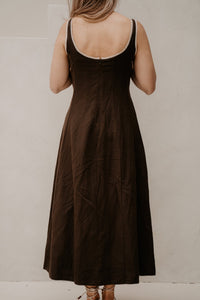 Safinan linen contrast dress dark brown - Bij Keesje - Neo Noir - Jurk
