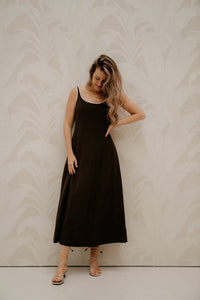 Safinan linen contrast dress dark brown - Bij Keesje - Neo Noir - Jurk