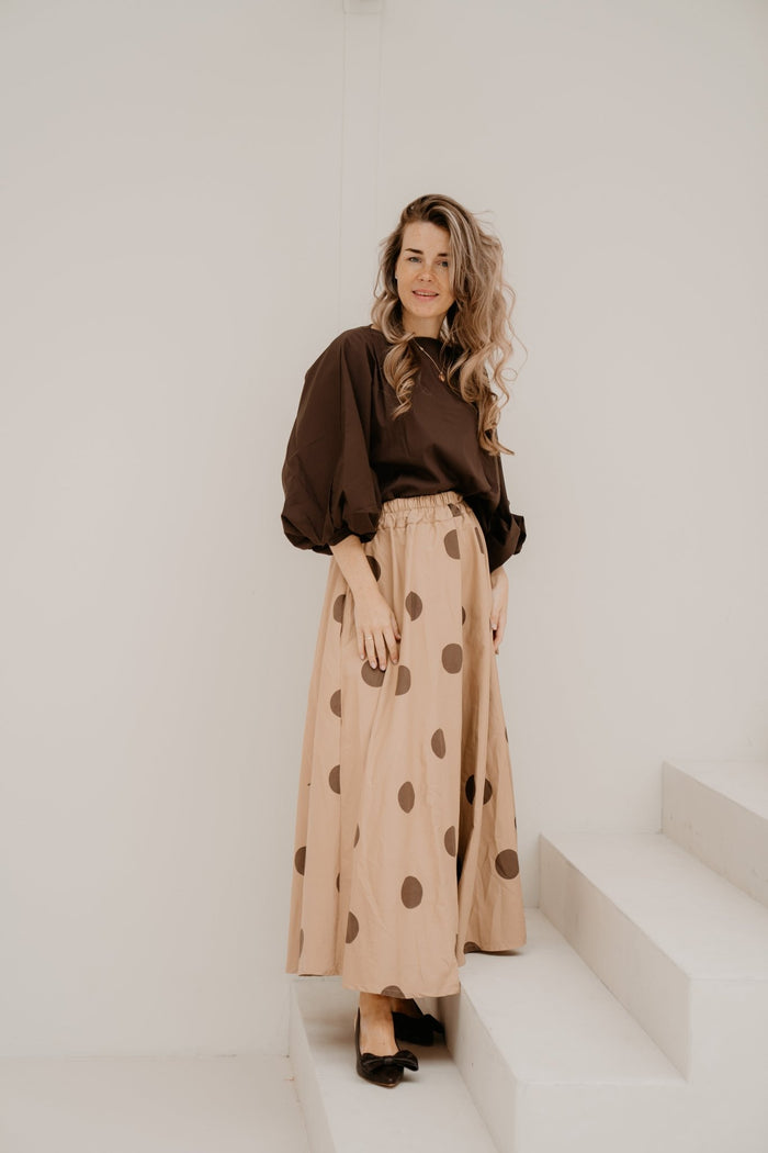 Sandra stippenrok maxi camel - Bij Keesje - Bij Keesje - Rok