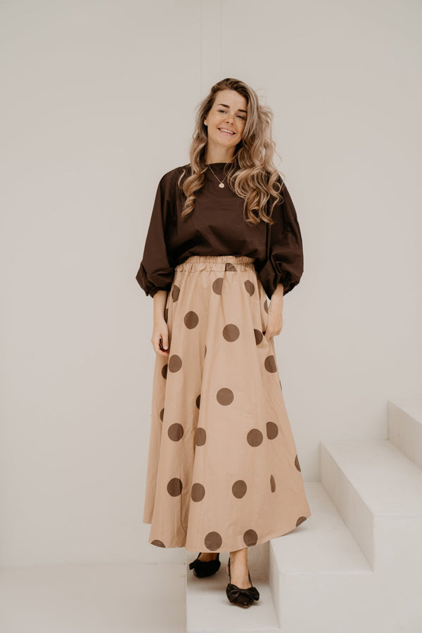 Sandra stippenrok maxi camel - Bij Keesje - Bij Keesje - Rok