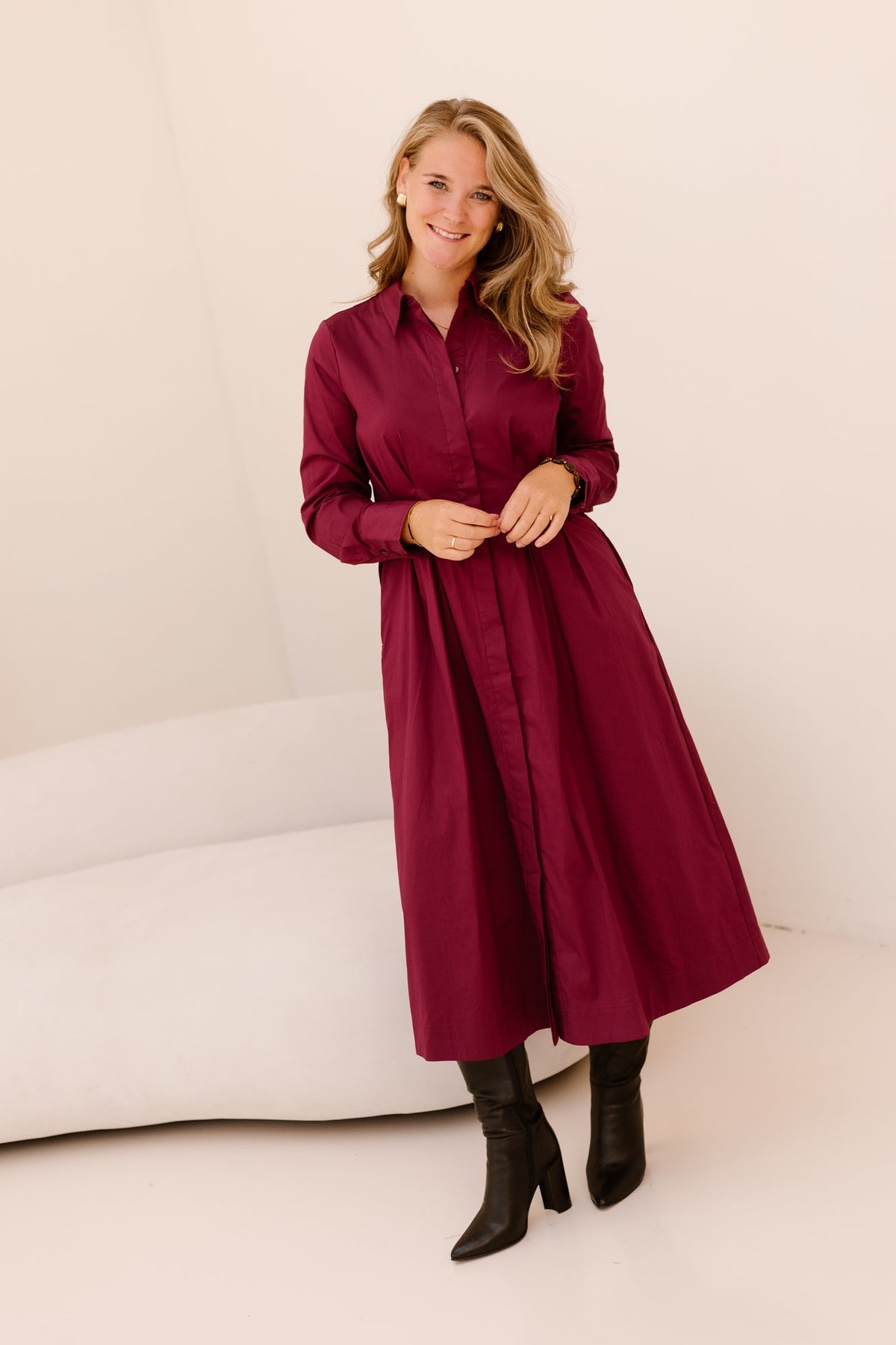 SannaCC Shirt Long Dress Berry Red - Bij Keesje - Co'couture - Jurk