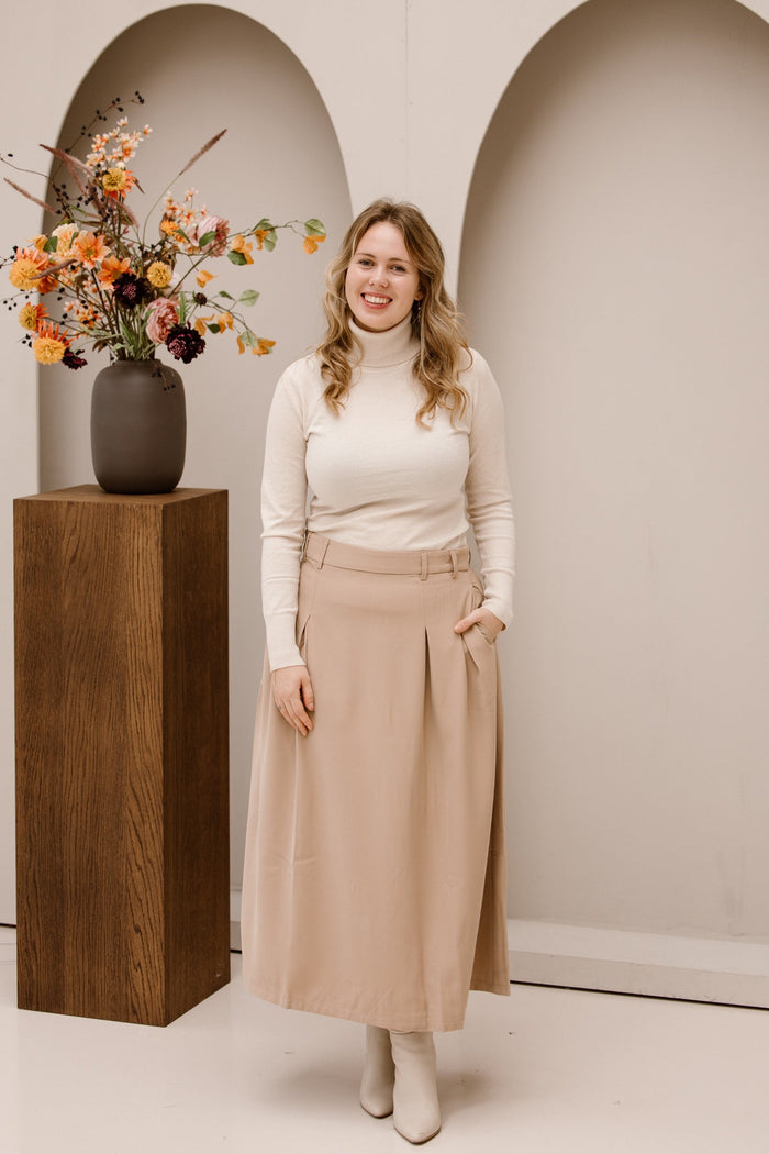 Sara rok plooien beige - Bij Keesje - Bij Keesje