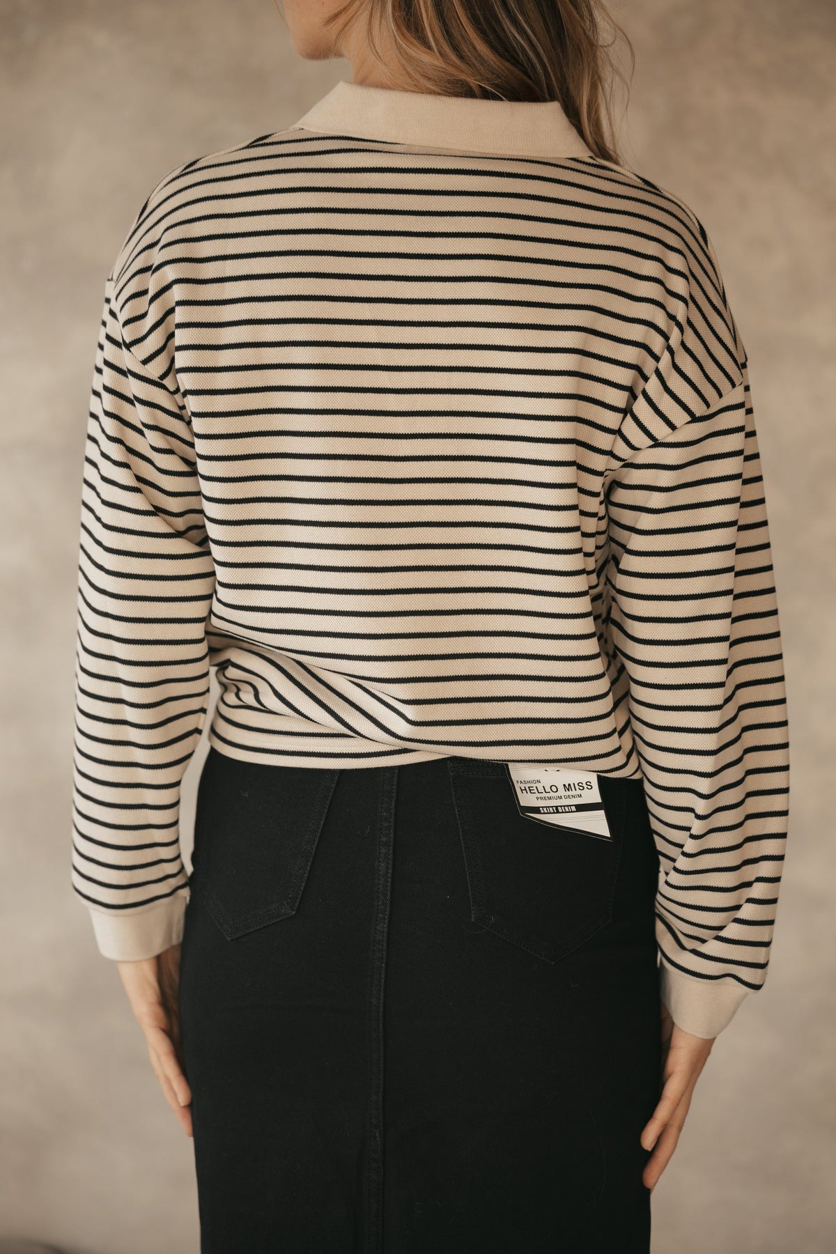 Sara stripe polo blouse sand - Bij Keesje