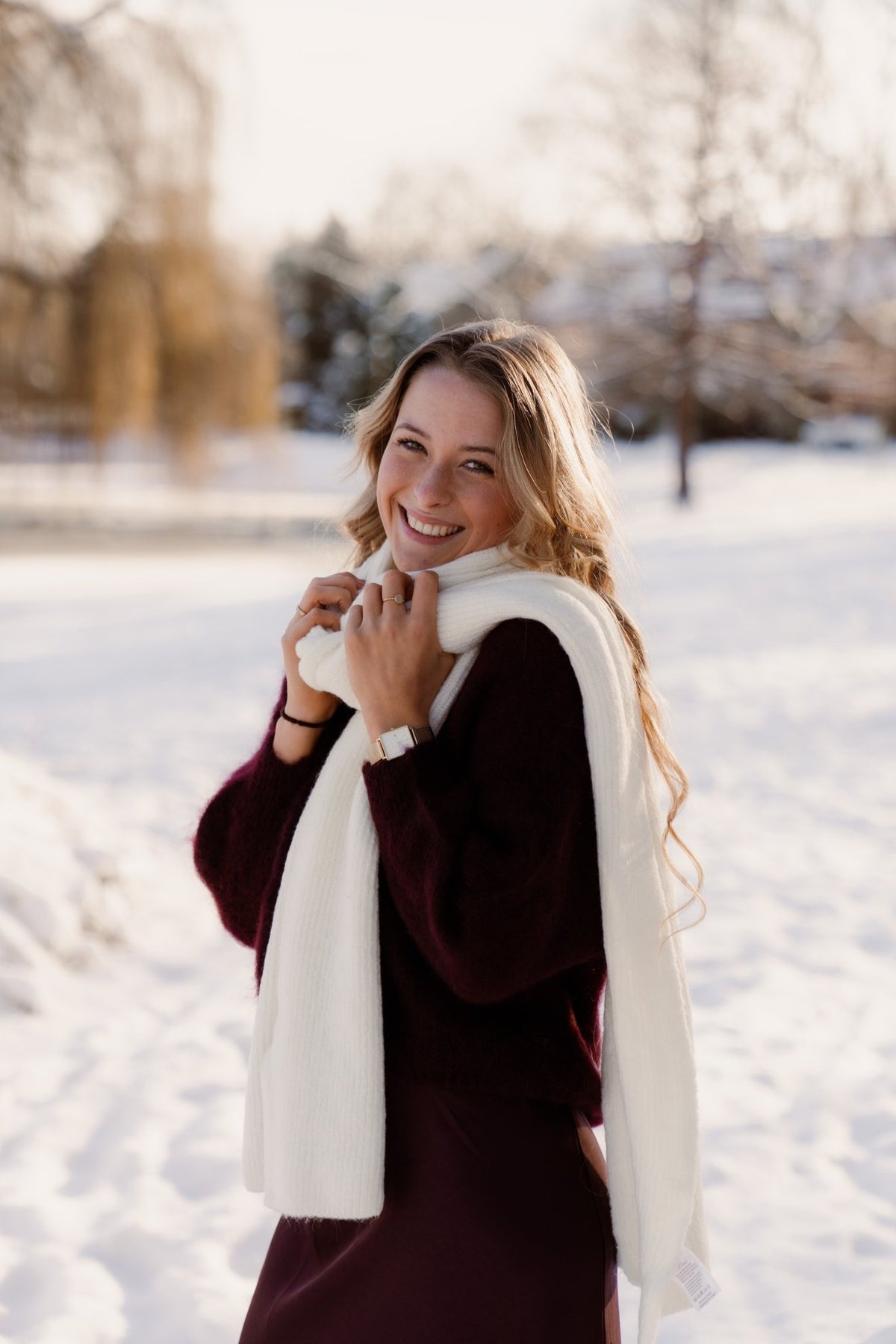 Sarlini Ladies Knit Scarf Woolwhite - Bij Keesje - Sarlini