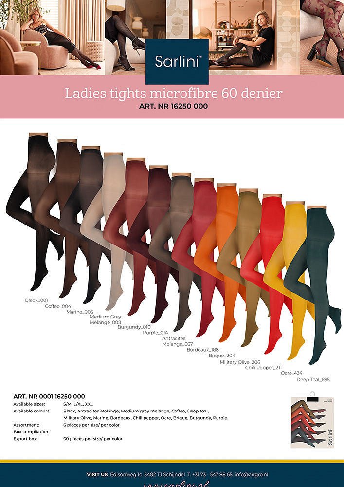 Sarlini panty 60 denier, kleurenoverzicht - Bij Keesje