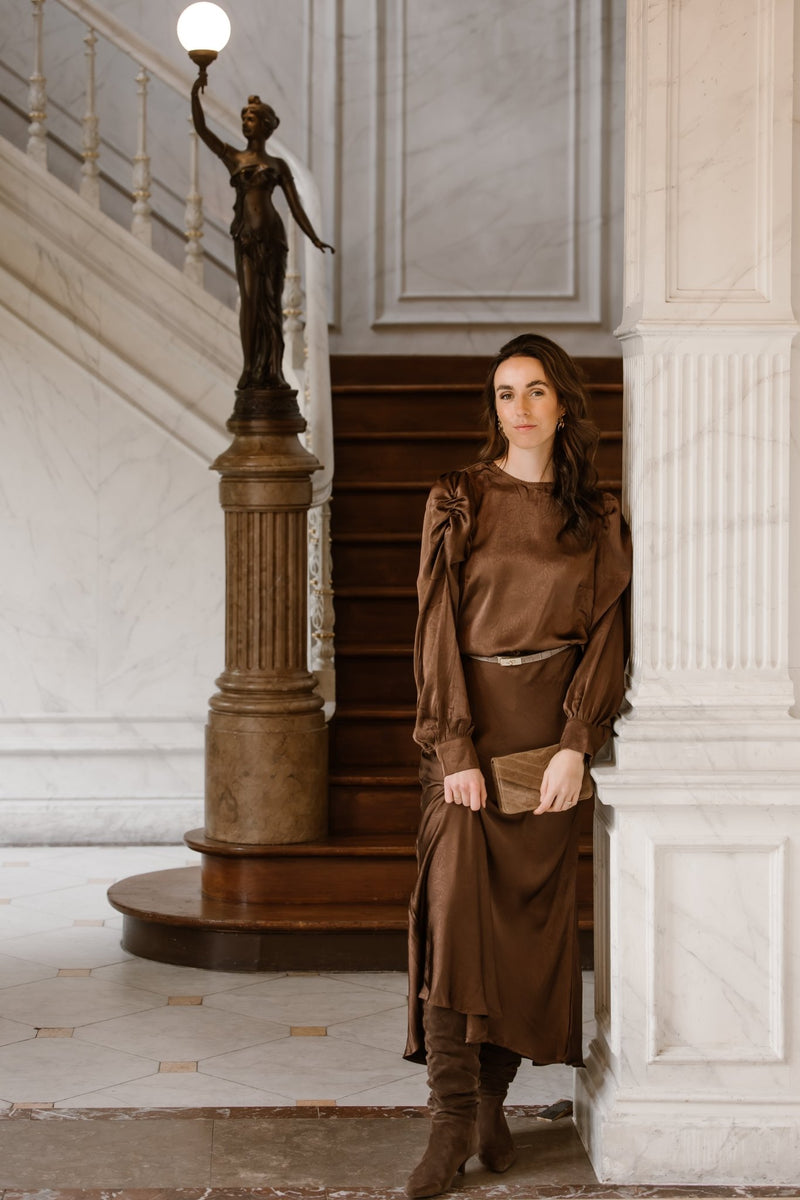 Satin look skirt brown - Bij Keesje - Bij Keesje