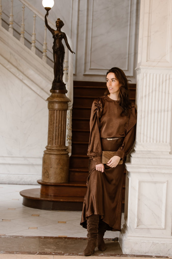 Satin look skirt brown - Bij Keesje - Bij Keesje