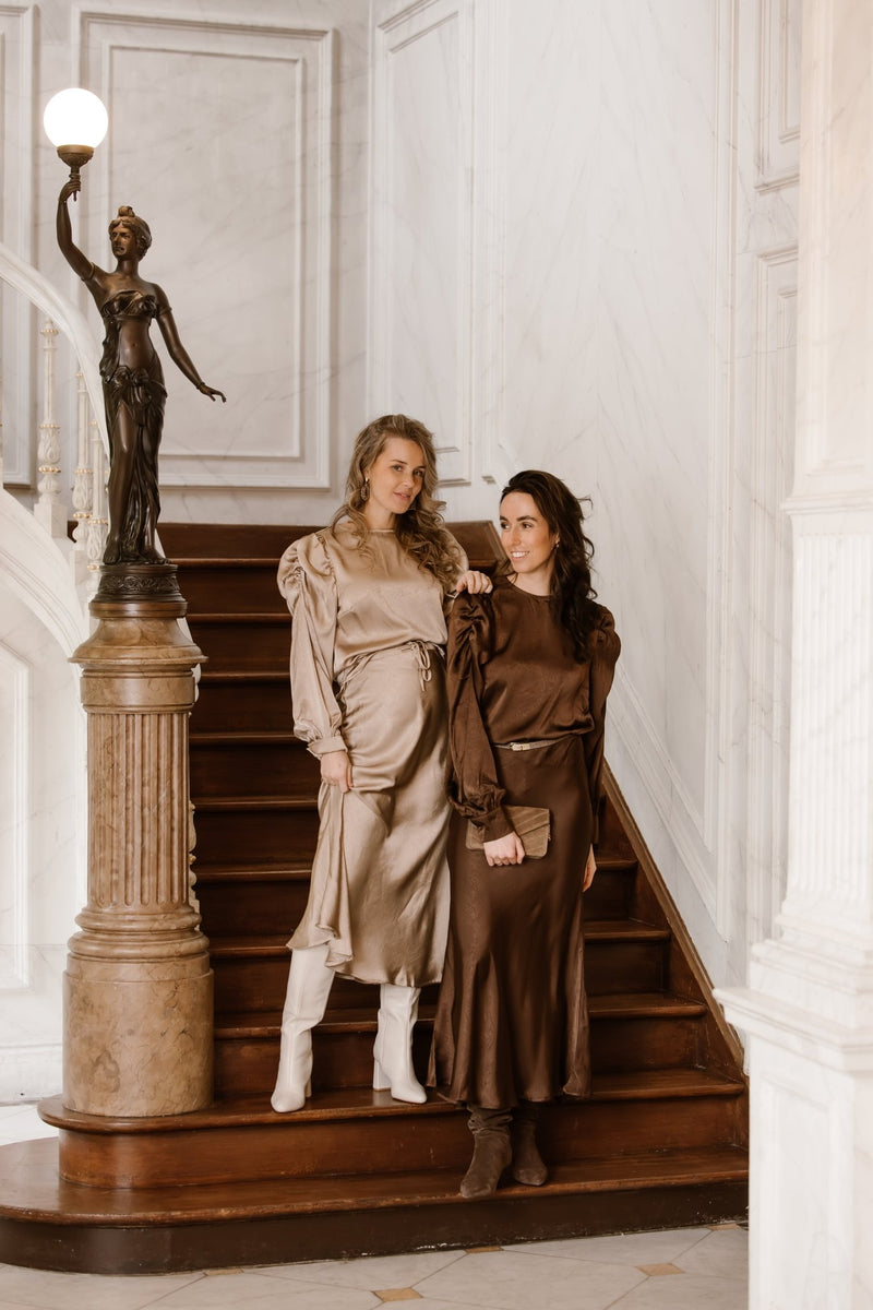 Satin look skirt brown - Bij Keesje - Bij Keesje