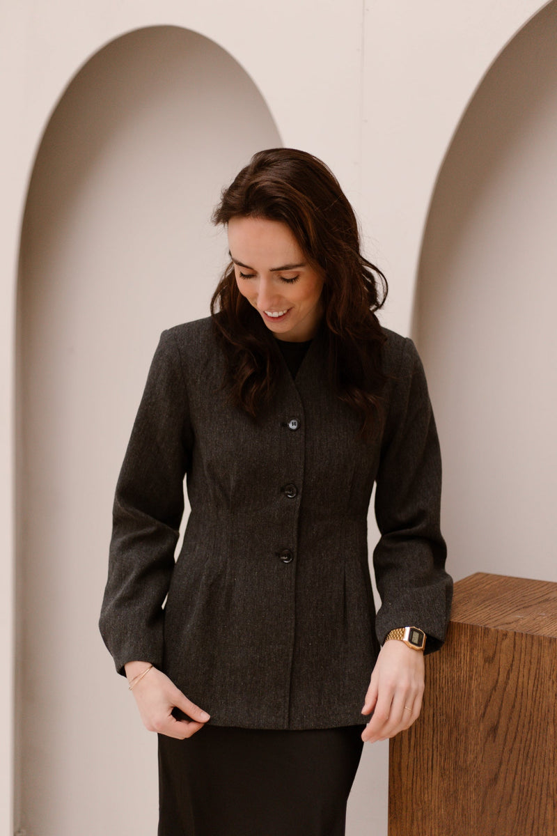 Senara Blazer Dark Grey Melange - Bij Keesje - Neo Noir