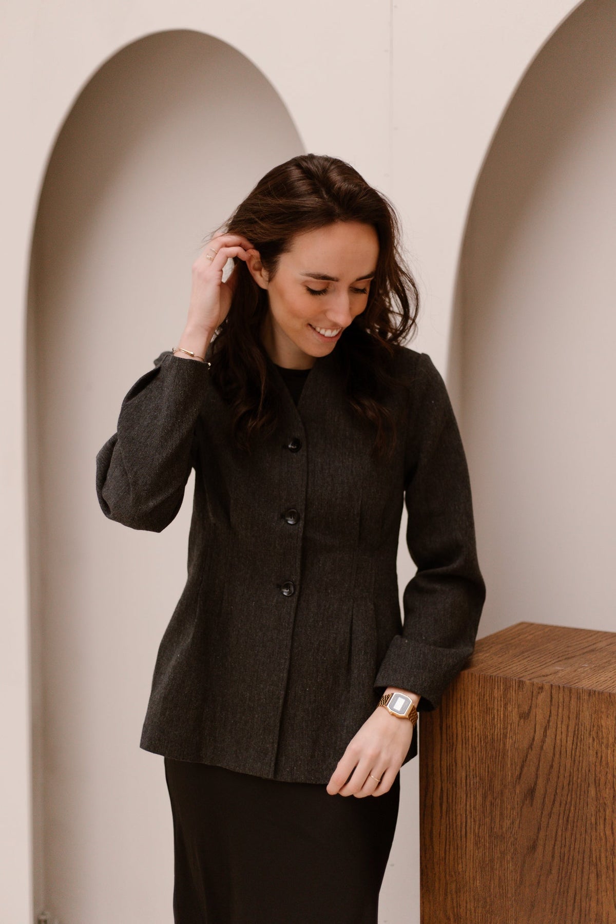 Senara Blazer Dark Grey Melange - Bij Keesje - Neo Noir