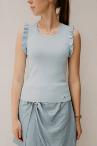 Serena ruffle top blauw - Bij Keesje - Bij Keesje - Top