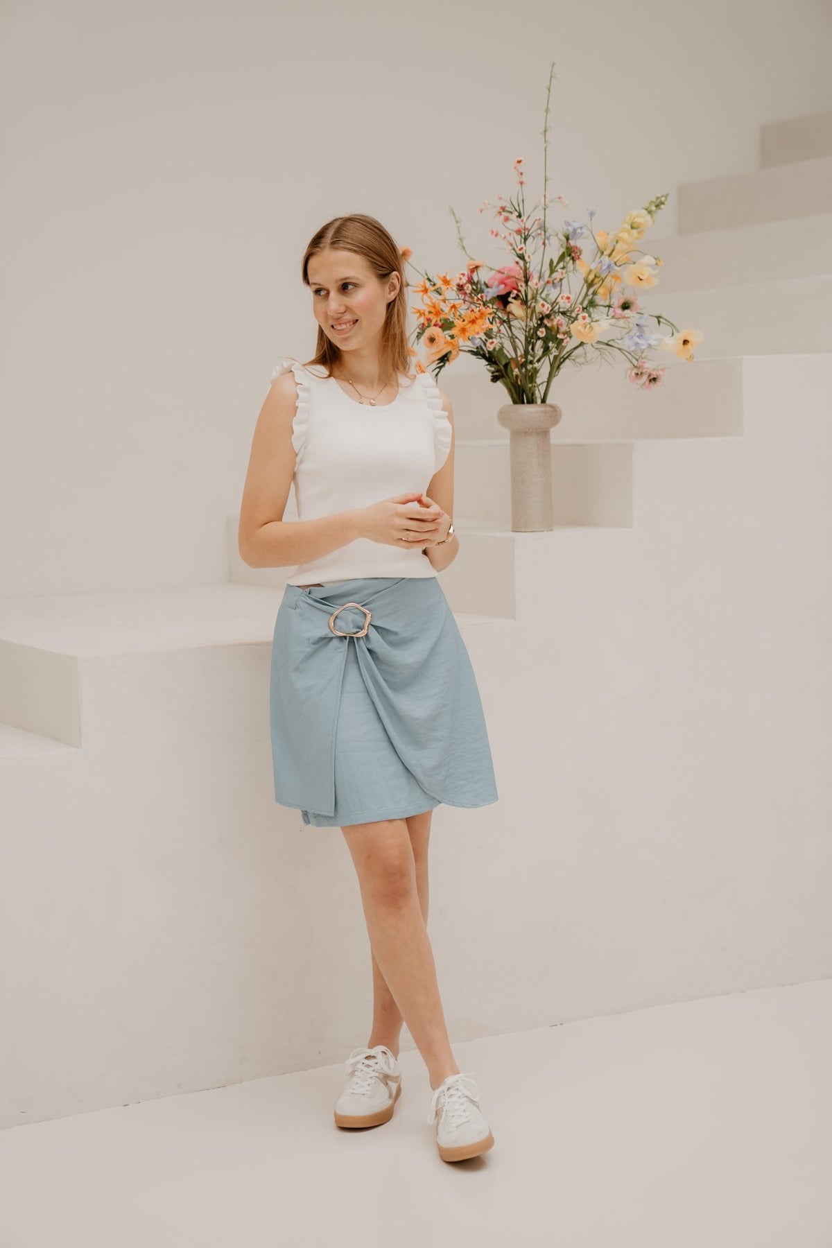 Serena ruffle top wit - Bij Keesje - Bij Keesje - Top