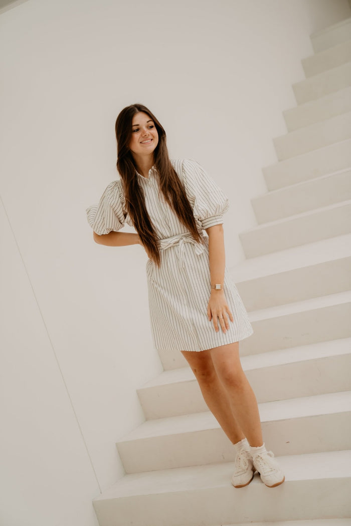 Serene slim stripes dress off white - Bij Keesje - Neo Noir - Jurk