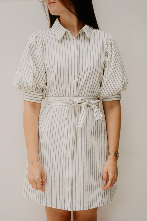 Serene slim stripes dress off white - Bij Keesje - Neo Noir - Jurk