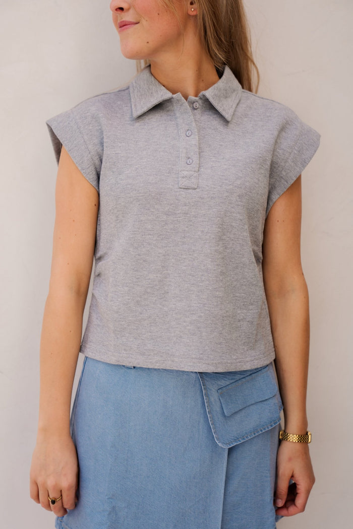 SidaCC polo top grey - Bij Keesje - Co'couture - Top