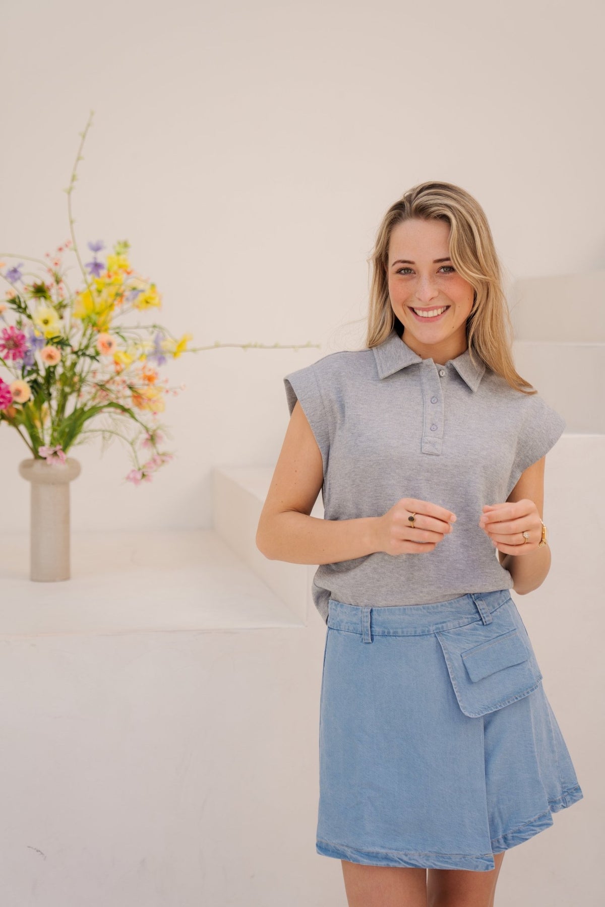SidaCC polo top grey - Bij Keesje - Co'couture - Top
