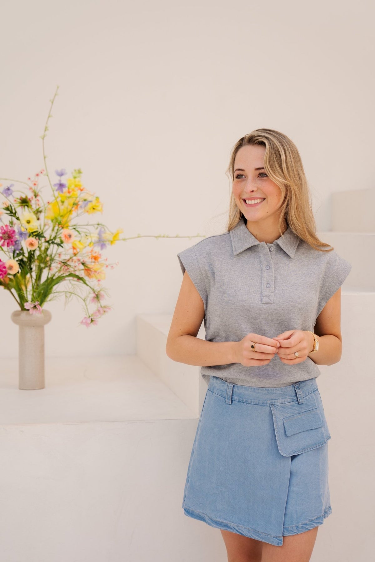 SidaCC polo top grey - Bij Keesje - Co'couture - Top