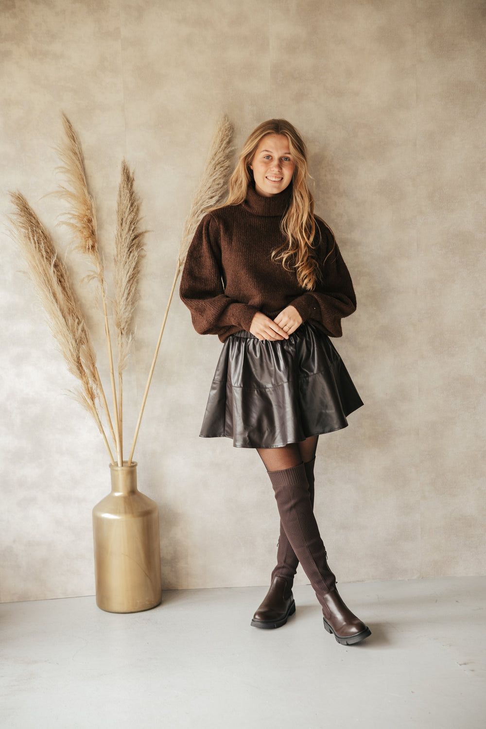 Siep leatherlook rokje bruin Bij Keesje