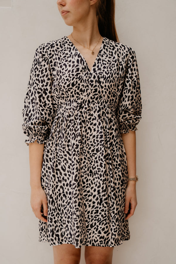 Silke print jurkje blauw/beige - Bij Keesje - Bij Keesje - Jurk