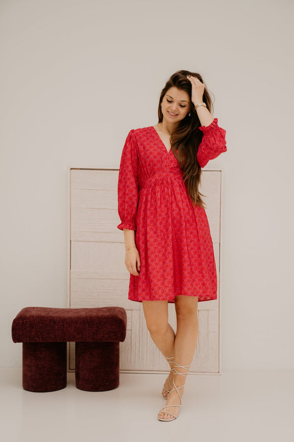 Silke print jurkje rood/roze - Bij Keesje - Bij Keesje - Jurk
