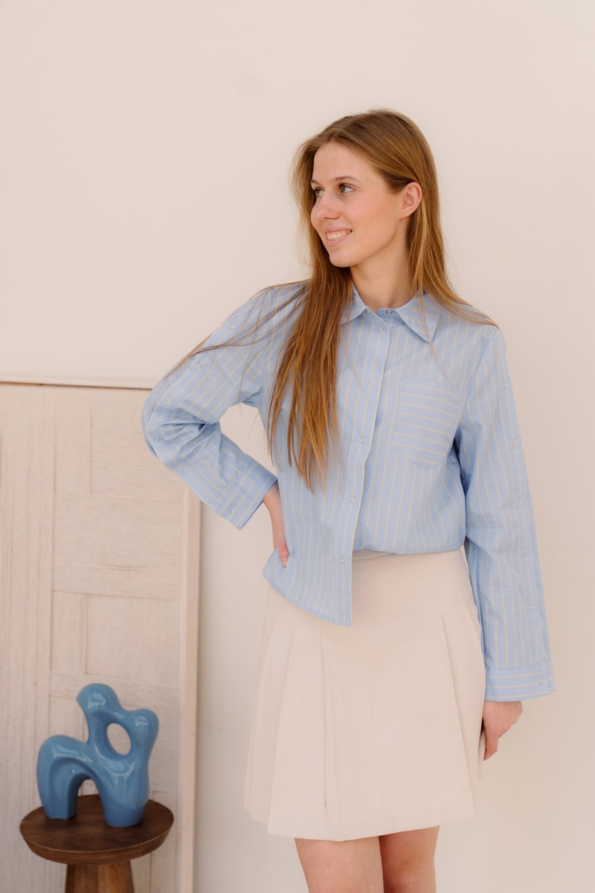 SimoCC Stripe Button Shirt Pale - Blue - Bij Keesje - Co'couture - Blouse