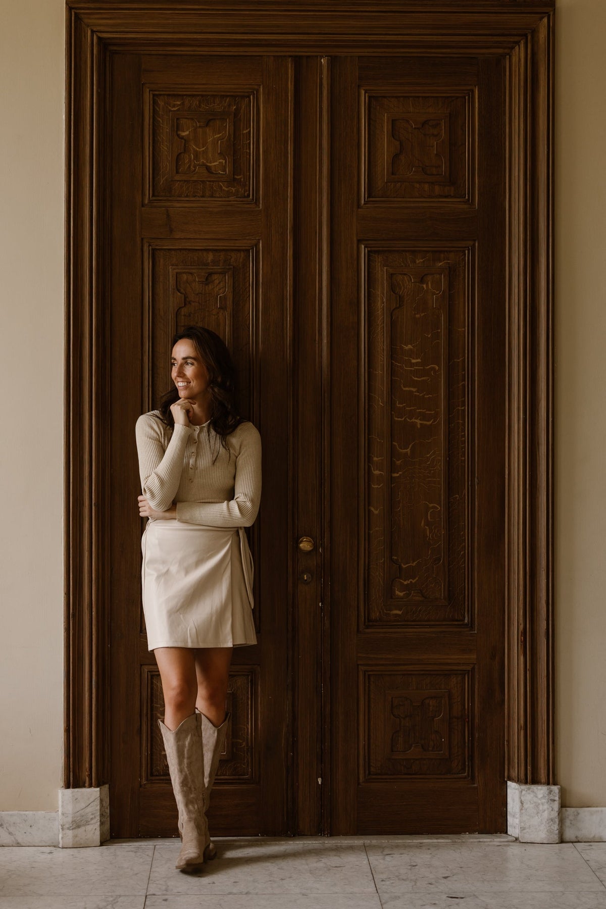 Simone leather skirt beige - Bij Keesje - Bij Keesje The Label