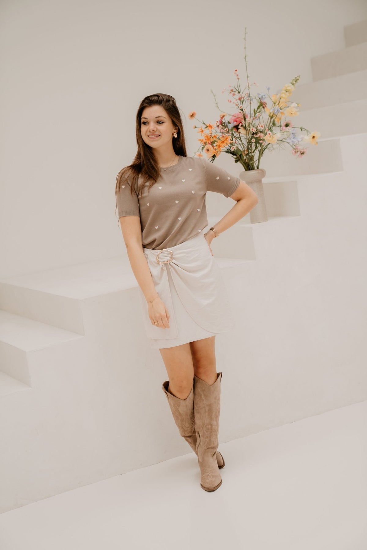 Sjanne hart top taupe - Bij Keesje - Bij Keesje - Top