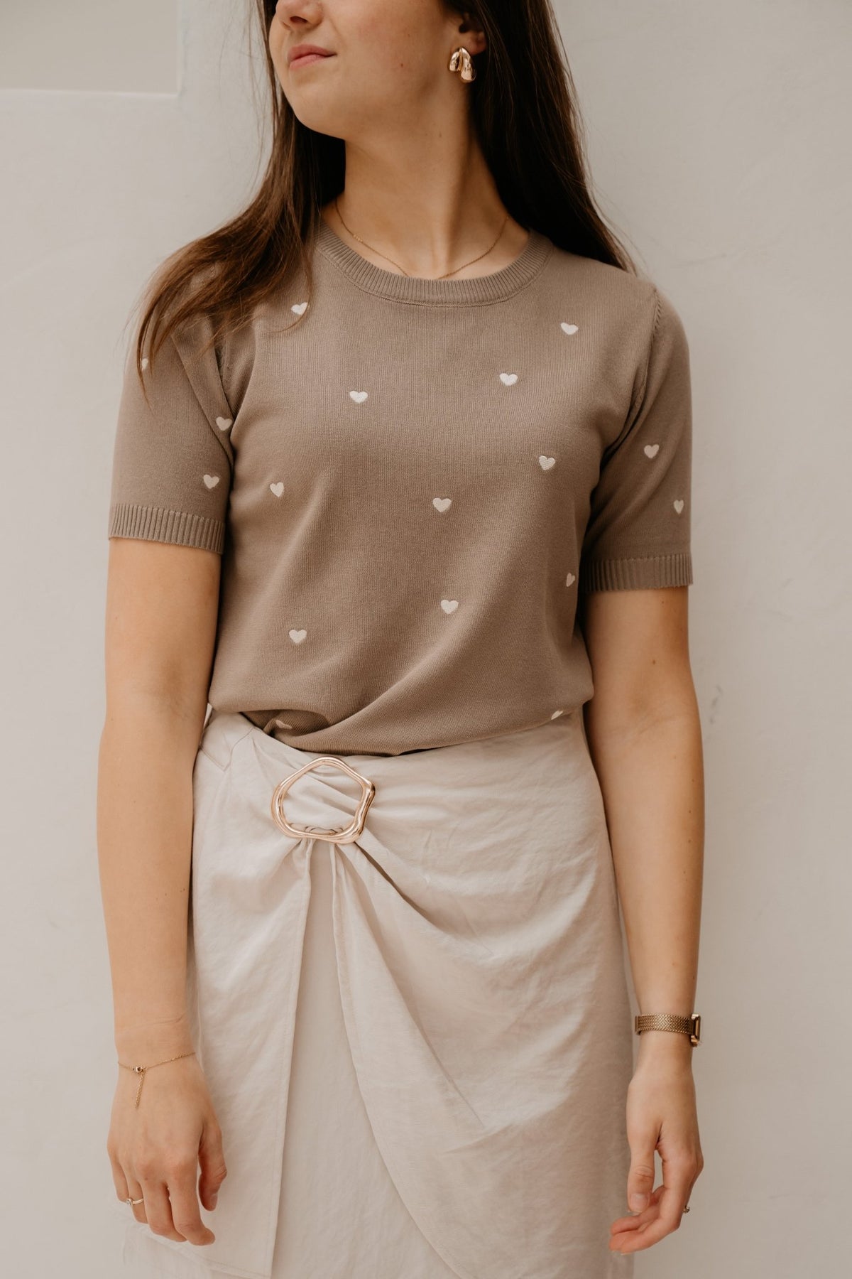 Sjanne hart top taupe - Bij Keesje - Bij Keesje - Top