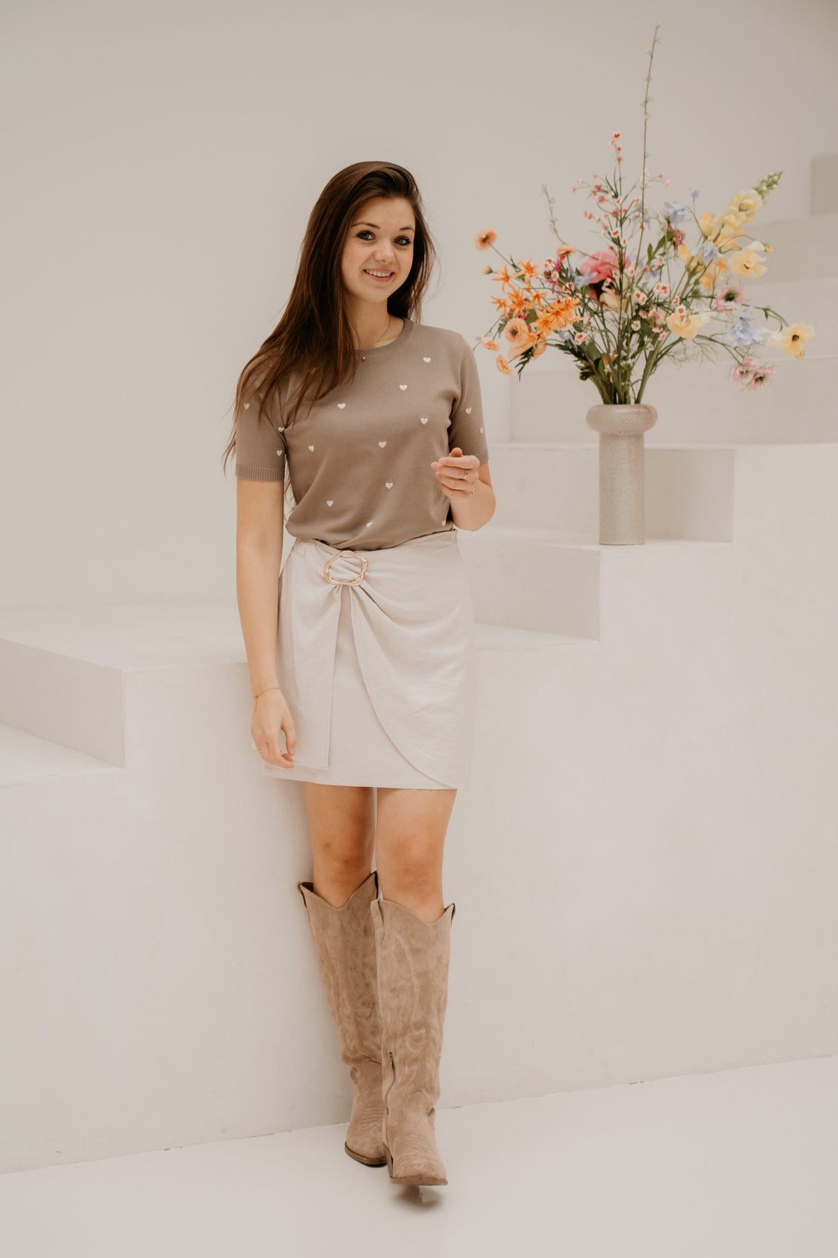 Sjanne hart top taupe - Bij Keesje - Bij Keesje - Top