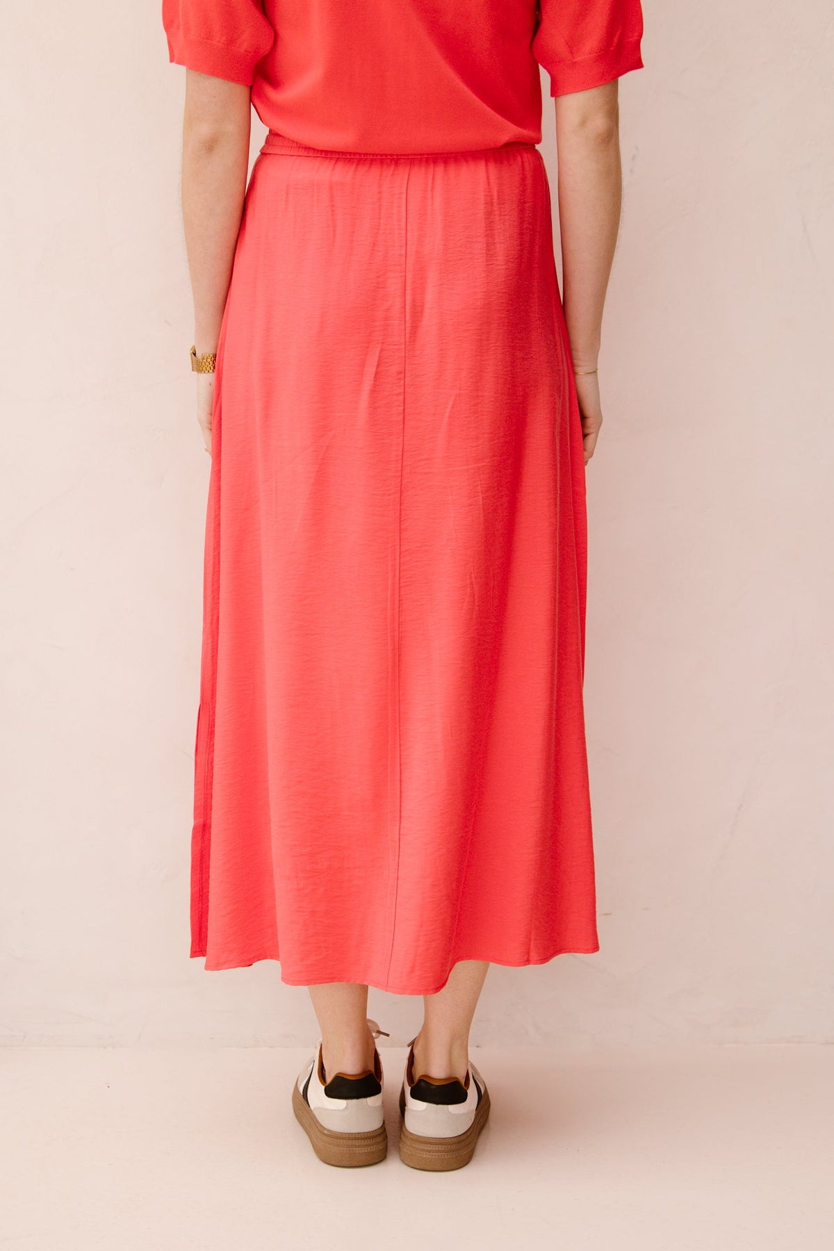 Skirt long elastic waist slub Chili Red 10034 - Bij Keesje - Esqualo - rok