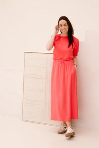 Skirt long elastic waist slub Chili Red 10034 - Bij Keesje - Esqualo - rok