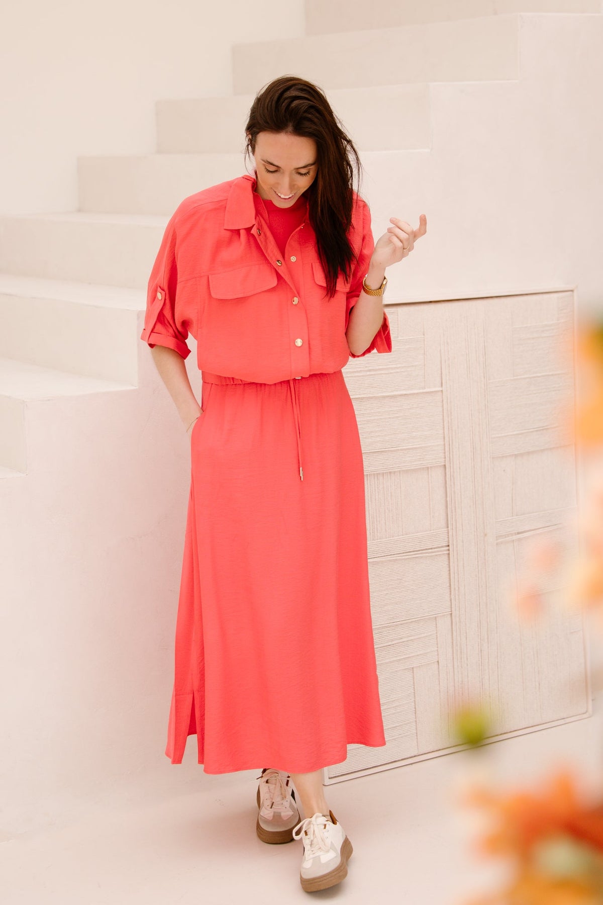 Skirt long elastic waist slub Chili Red 10034 - Bij Keesje - Esqualo - rok