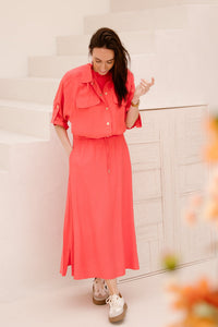 Skirt long elastic waist slub Chili Red 10034 - Bij Keesje - Esqualo - rok