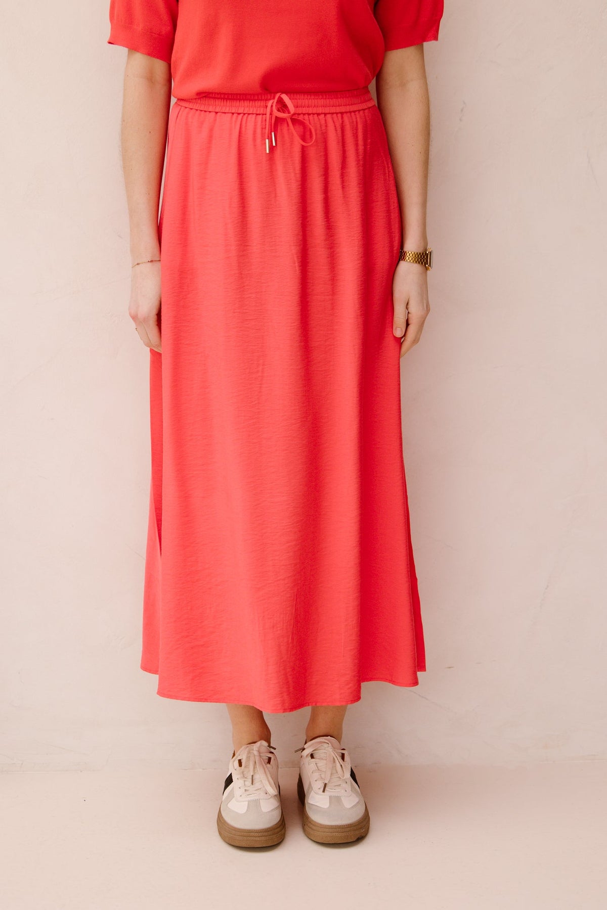 Skirt long elastic waist slub Chili Red 10034 - Bij Keesje - Esqualo - rok