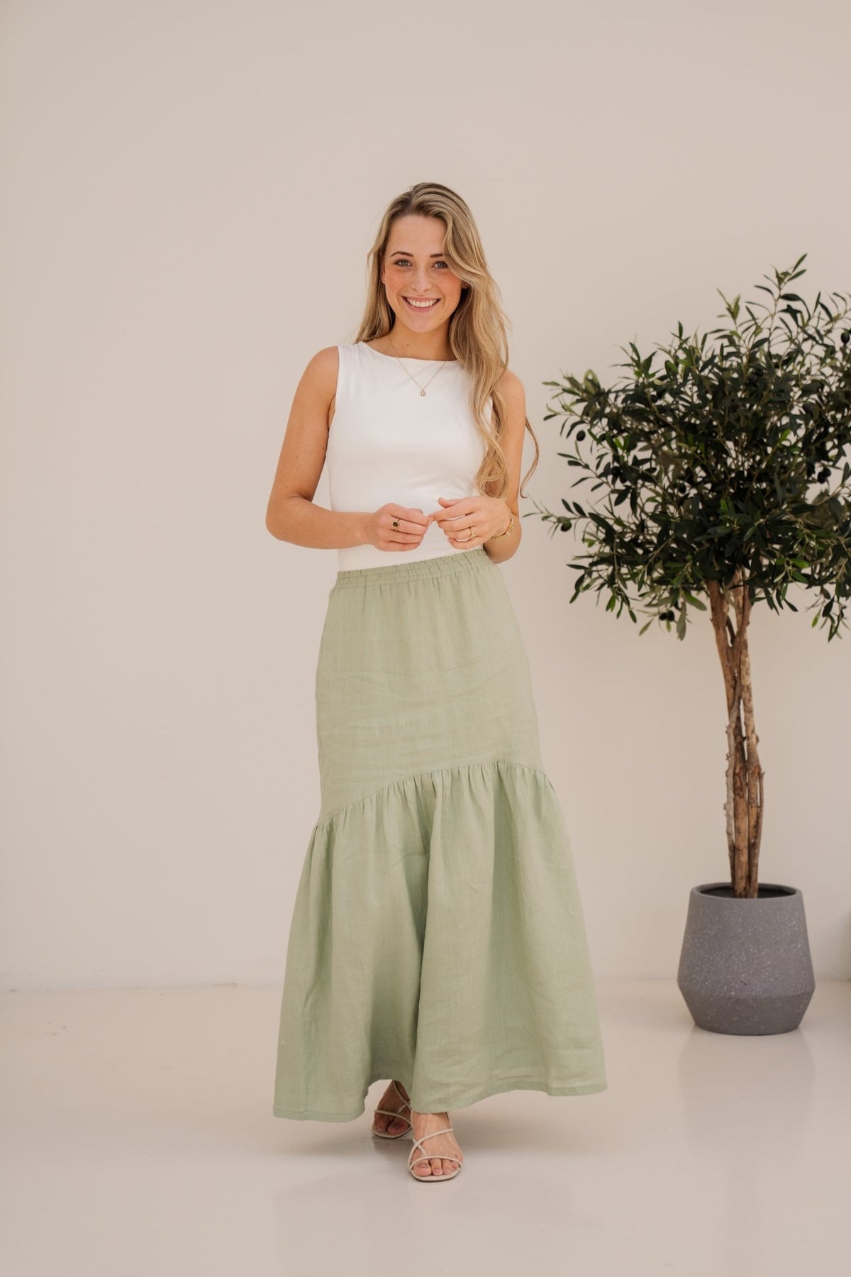 Skirt long linen soft green - 28233 - Bij Keesje - Esqualo - rok