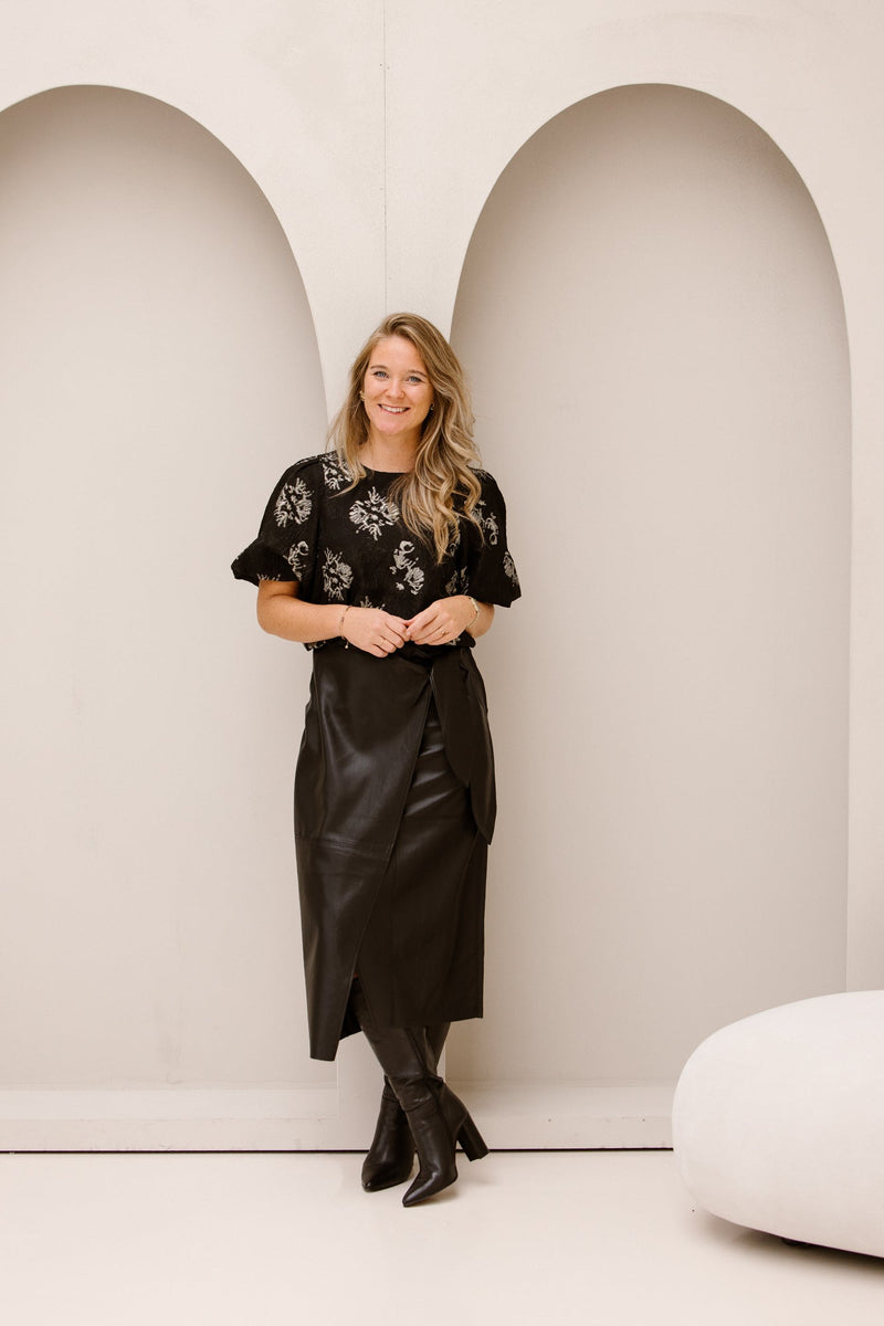 Skirt PU belted black 709 - Bij Keesje - Esqualo