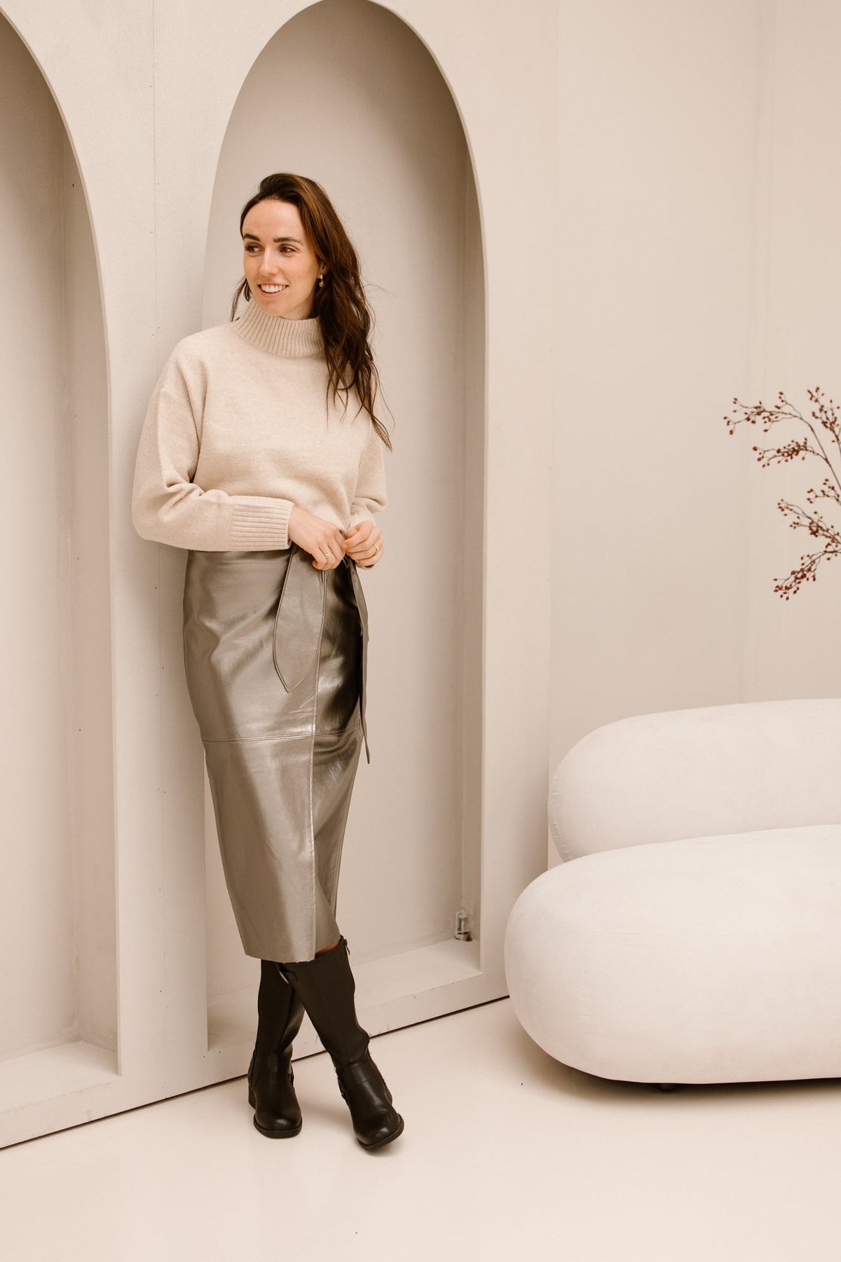 Skirt PU belted dark silver 709 - Bij Keesje - Esqualo