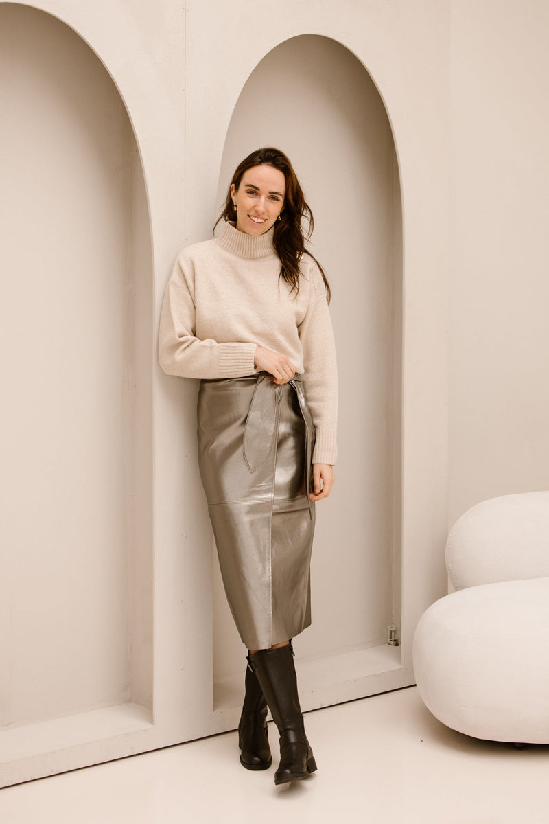 Skirt PU belted dark silver 709 - Bij Keesje - Esqualo