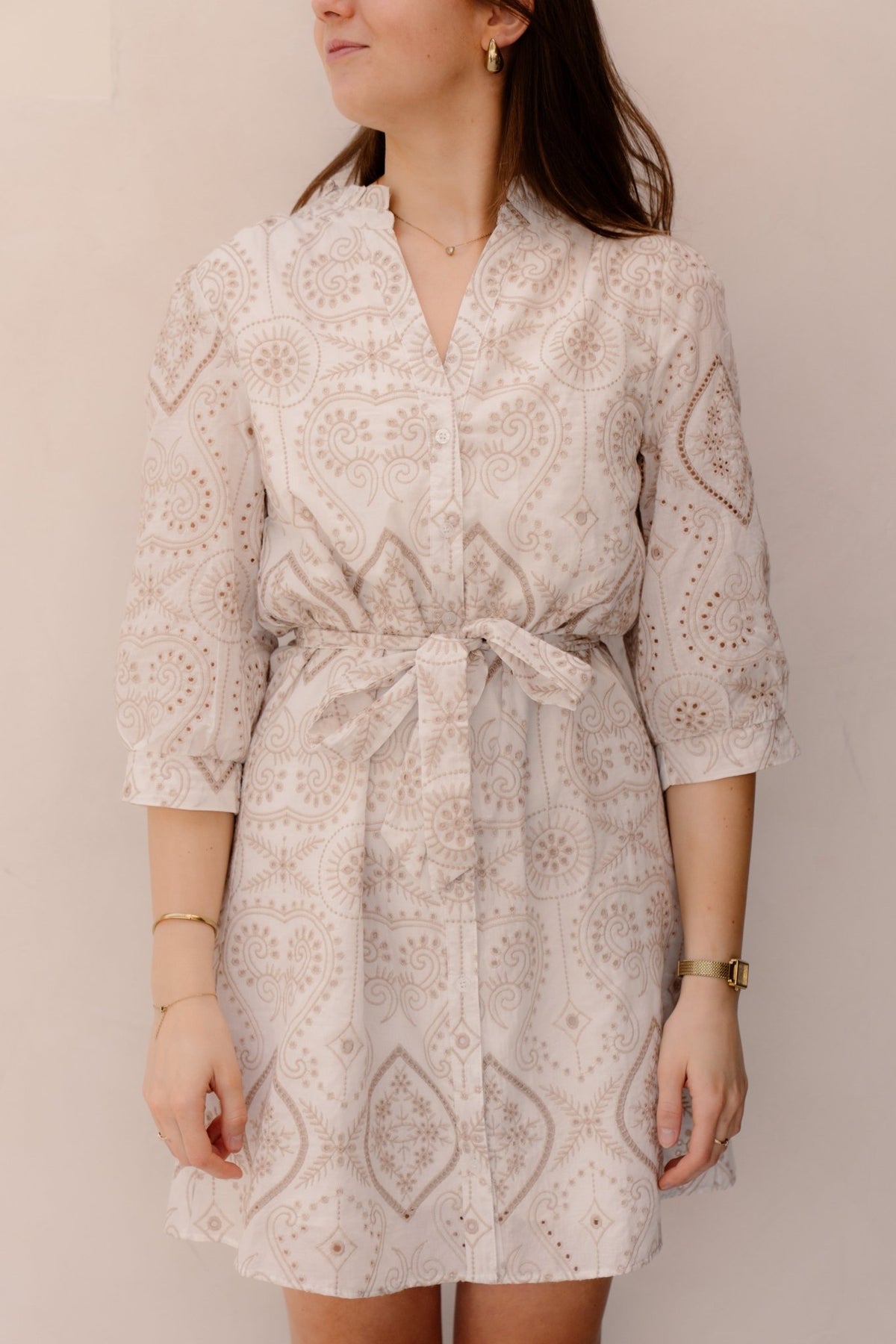 SL Dress White - Dark Sand 26132 - Bij Keesje - Smashed Lemon - Jurk