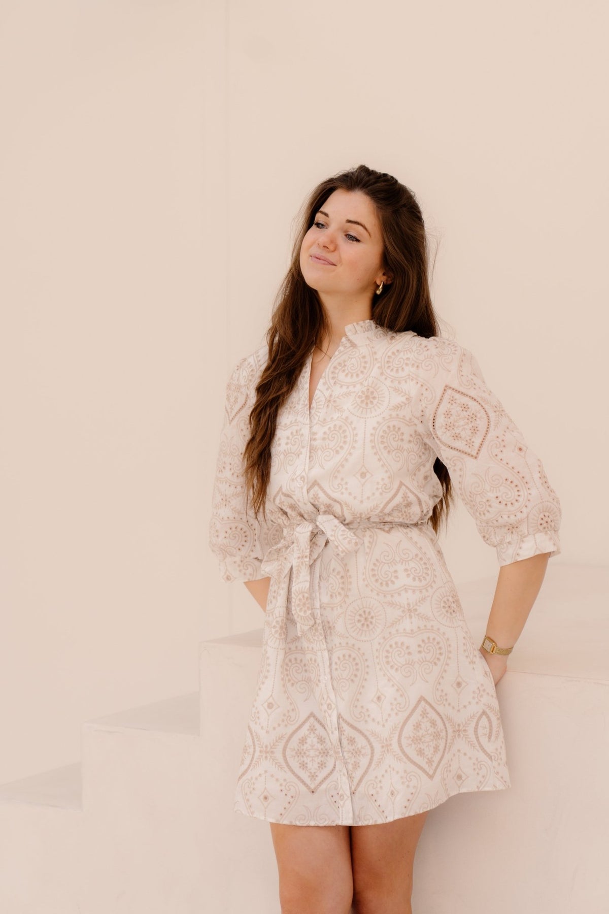 SL Dress White - Dark Sand 26132 - Bij Keesje - Smashed Lemon - Jurk