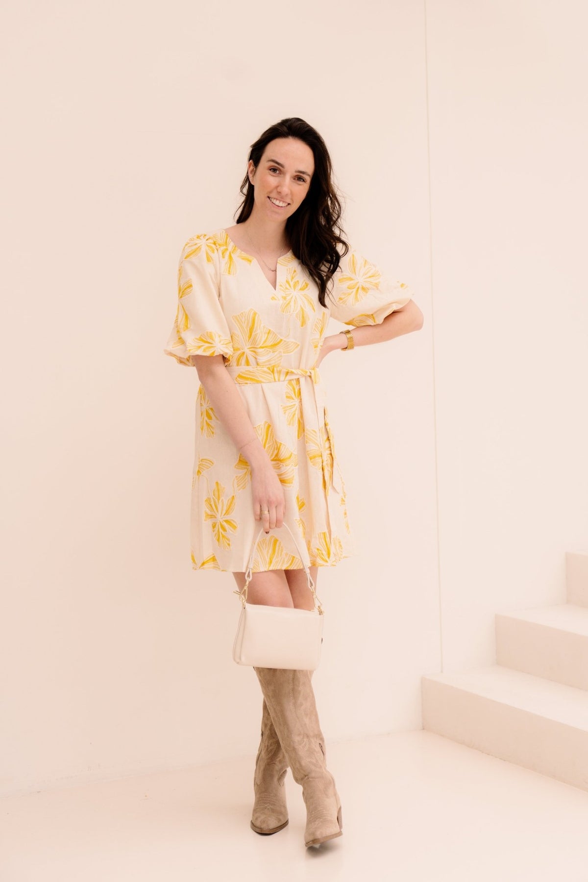 SL Jasmin jurk print geel - Bij Keesje - Smashed Lemon - Jurk