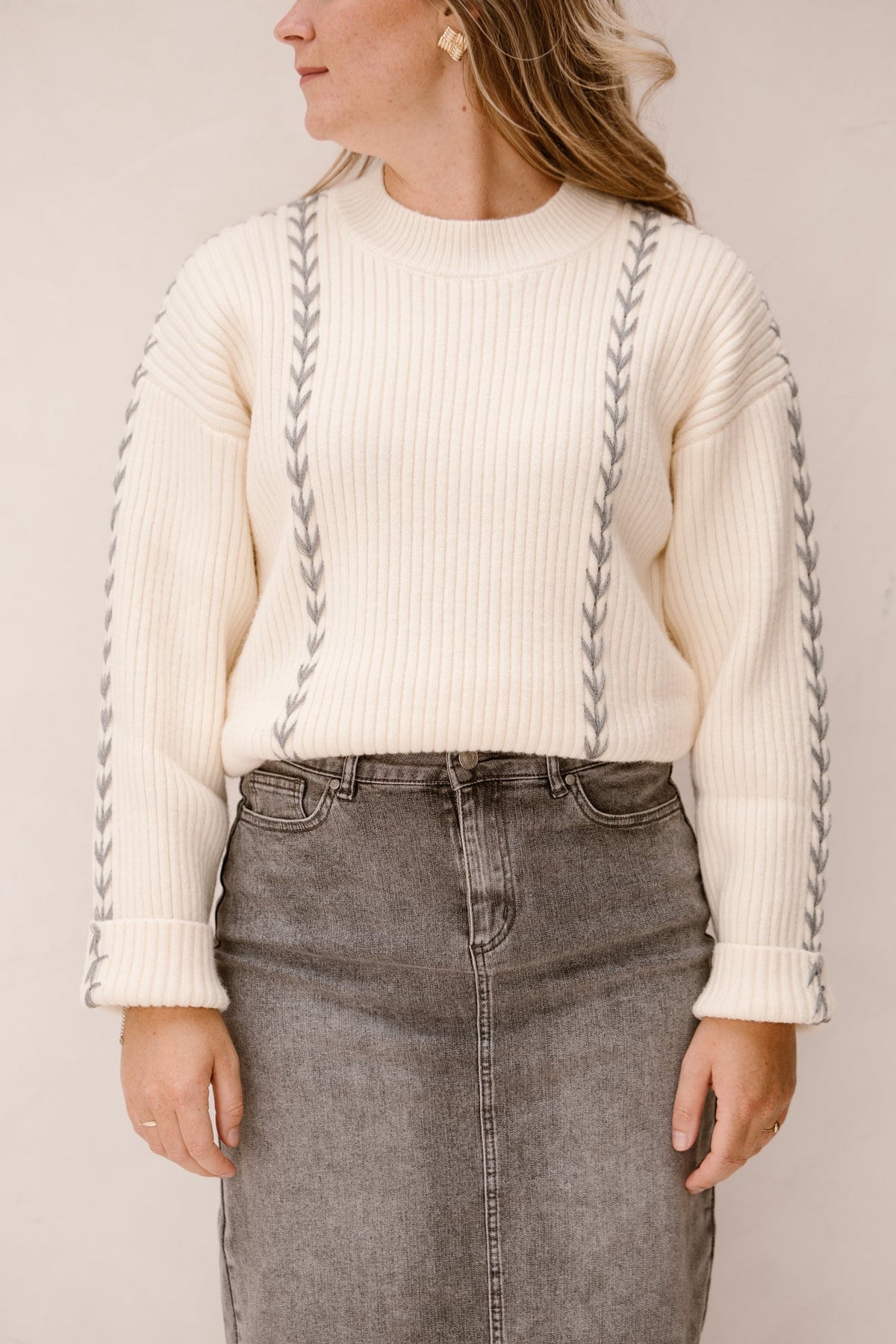 SL knit top off white - grey 25518 - Bij Keesje - Smashed Lemon