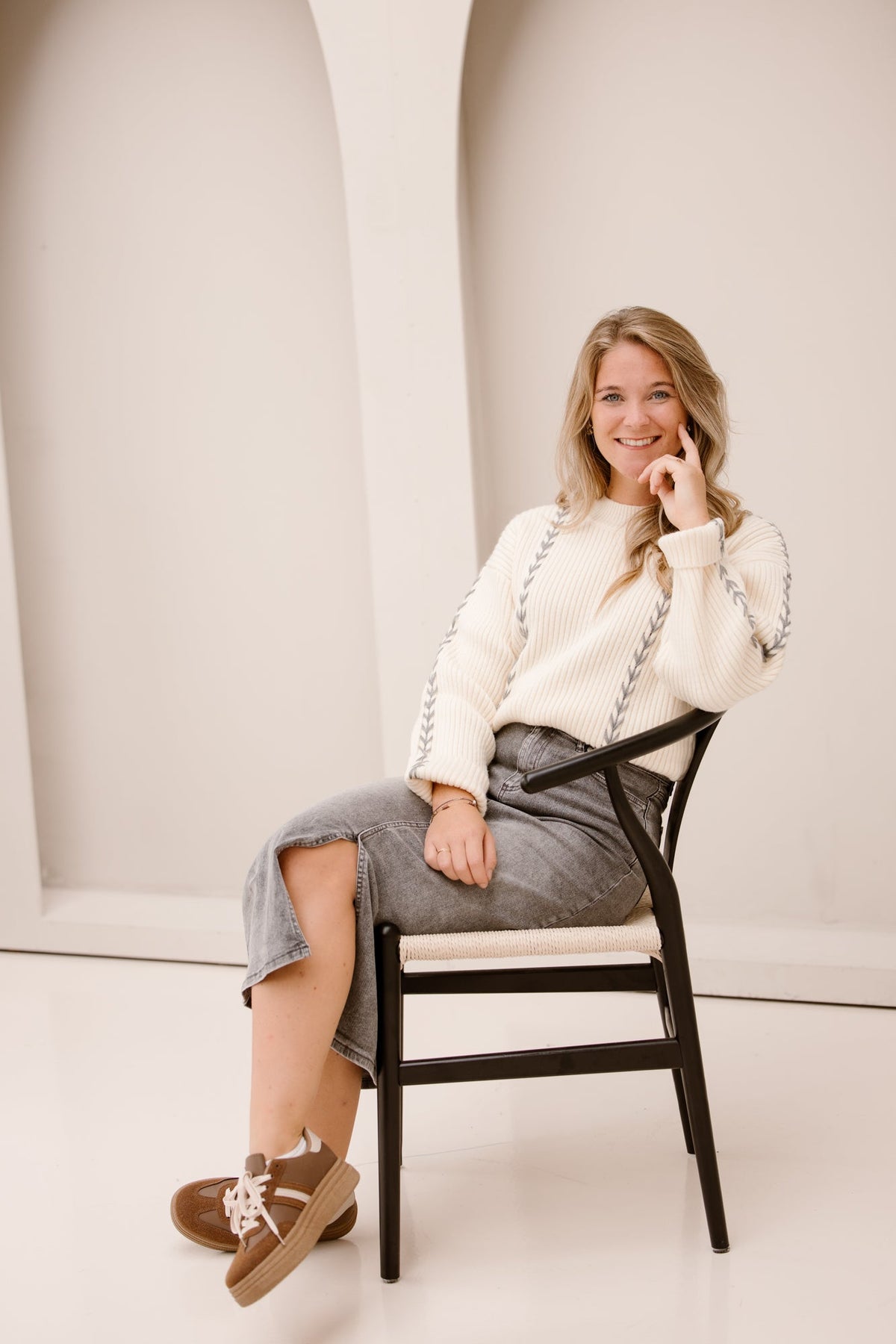 SL knit top off white - grey 25518 - Bij Keesje - Smashed Lemon