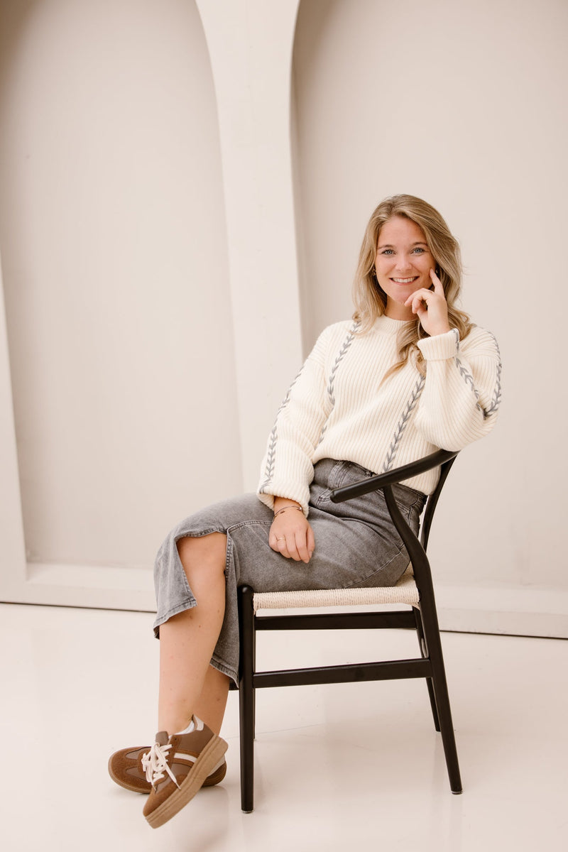 SL knit top off white - grey 25518 - Bij Keesje - Smashed Lemon